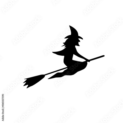 Silhouette witch flying on broomstick