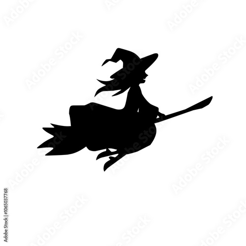 Silhouette witch flying on broomstick
