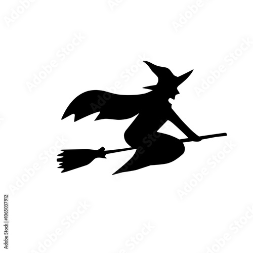 Silhouette witch flying on broomstick