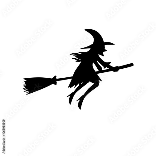 Silhouette witch flying on broomstick