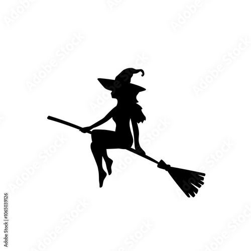 Silhouette witch flying on broomstick