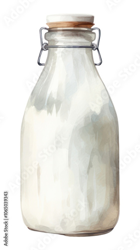 PNG Milk bottle glass dairy, digital paint illustration. photo