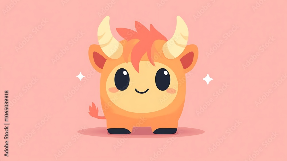 Fototapeta premium Cute Orange Monster with Simple Lines