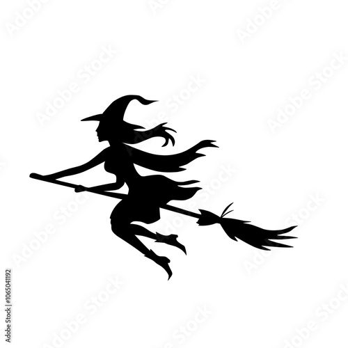 Silhouette witch flying on broomstick