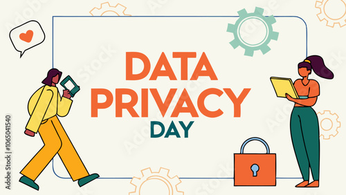 Data privacy day banner design with people and security elements