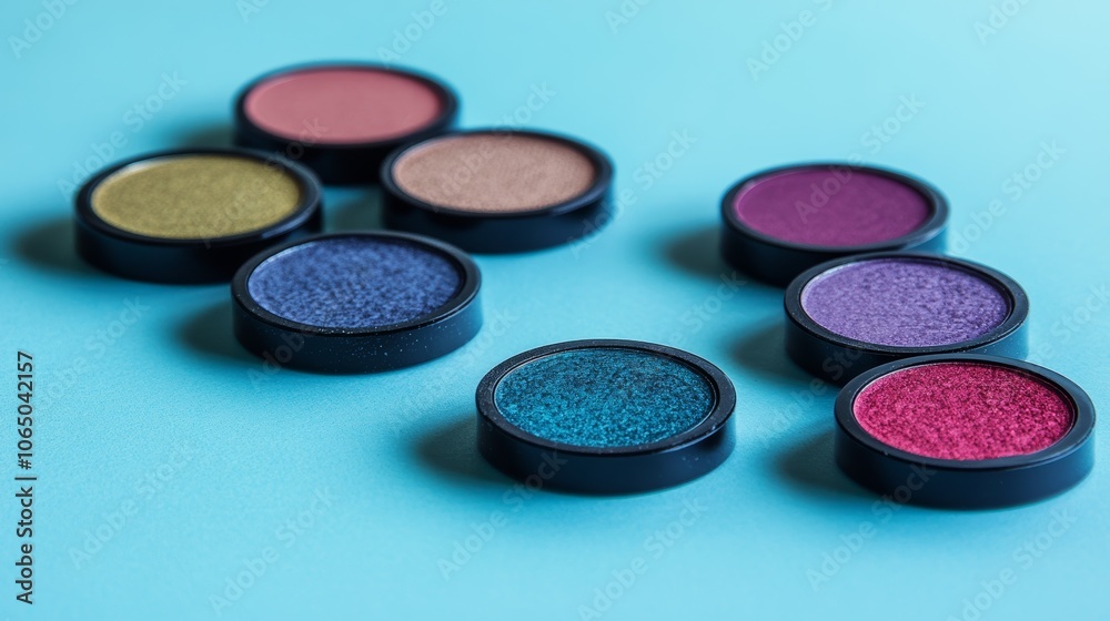 Colorful Eyeshadow Palette on Blue Background Colorful Eyeshadow Palette on Blue Background