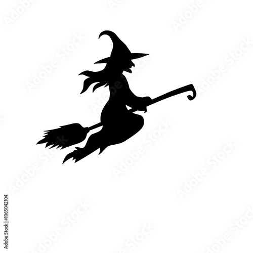 Silhouette witch flying on broomstick