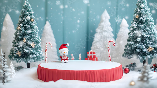 3d seasonal figure with christmas elements with snwoy environment  photo