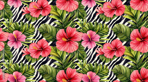 Modern abstract seamless pattern featuring vibrant watercolor tropical leaves ideal for swimwear and textile design