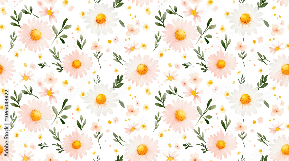 Fototapeta premium Watercolor chamomile flower seamless pattern offering vibrant floral decor for textiles and wallpapers