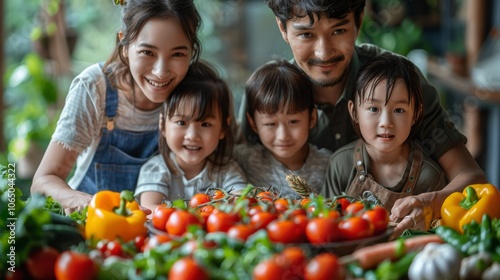 Healthy Lifestyle . Rainbow Method balanced eating. family enjoying colorful and nutritious meal composed according to Rainbow Method guidelines, faces filled with delight and satisfaction.