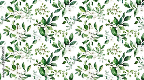 Seamless watercolor pattern featuring Christmas florals with vibrant green twigs holly leaves white berries and olive branches perfect for festive decor and designs
