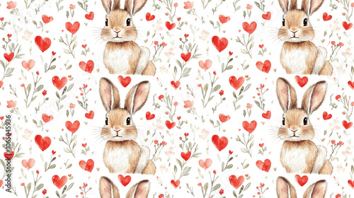 Seamless watercolor pattern featuring a charming hare for Valentine s Day ideal for wedding invitations and scrapbooking design inspiration stickers photo