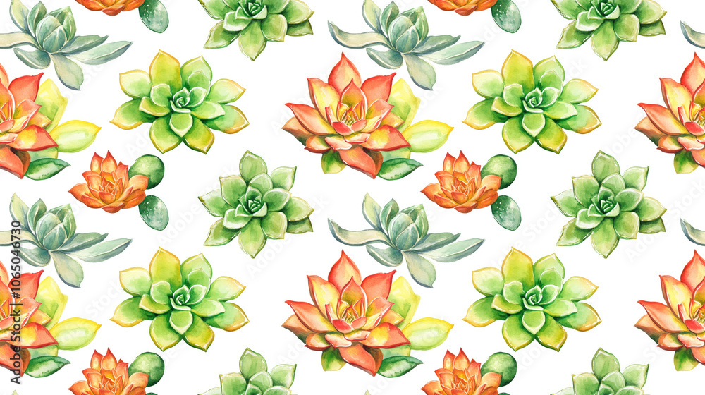 Watercolor seamless pattern featuring vibrant succulent plants ideal for textile design and home decor