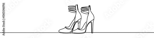 Elegant high heels shoes are drawn with one continuous line on a white background. Minimalist and fashionable illustration