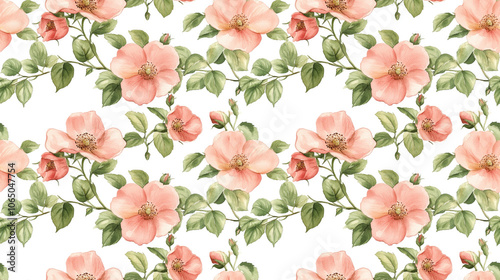 Wallpaper Mural Watercolor illustration of a seamless dog rose pattern featuring delicate flowers and leaves perfect for textile design home decor and stationery Torontodigital.ca
