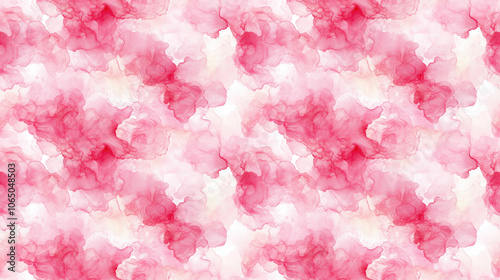 Seamless pink alcohol ink wash pattern on white background creating a fluid and ethereal decorative effect photo