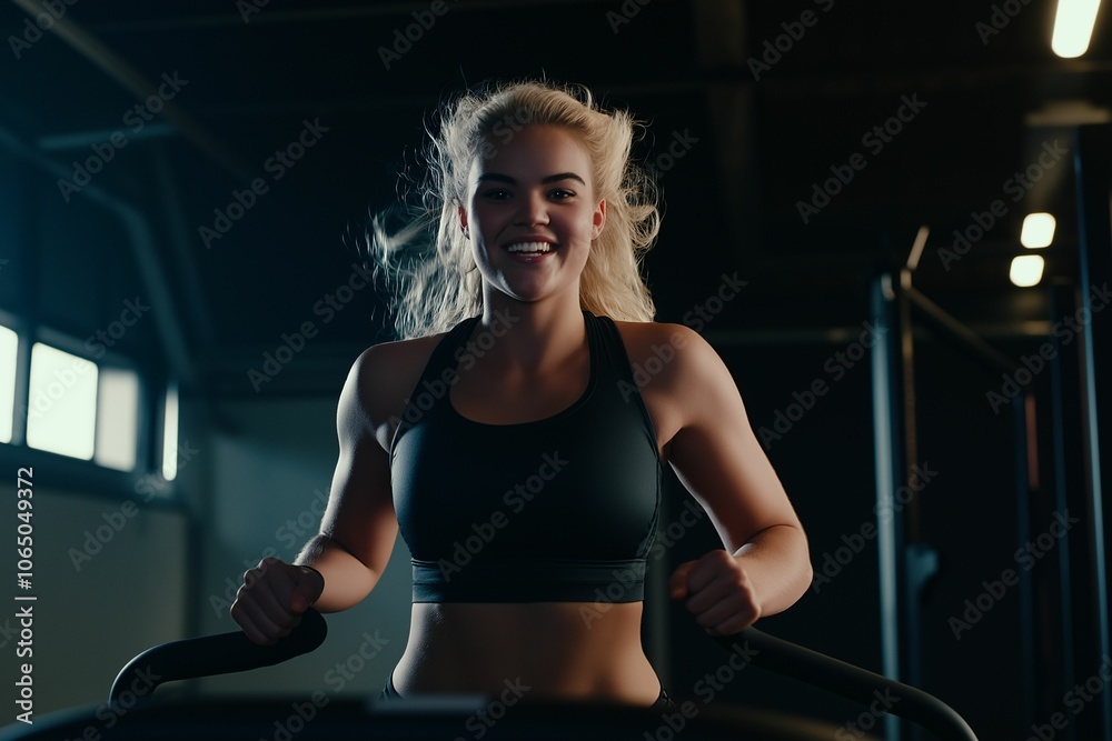 Fototapeta premium blondynka biegnie na bieżni