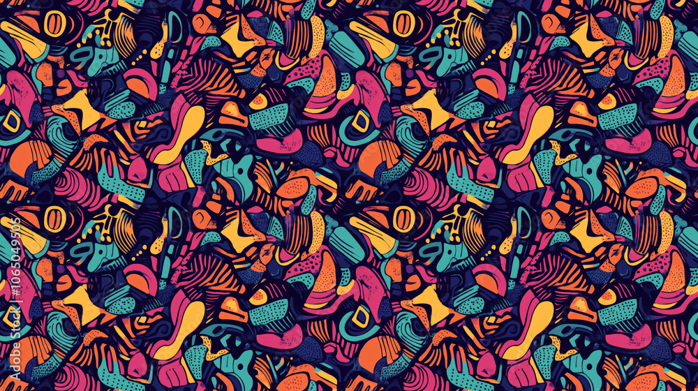 Cool abstract seamless pattern featuring intricate shapes and vibrant colors for unique background design Cool abstract seamless pattern featuring intricate shapes and vibrant colors for unique background design
