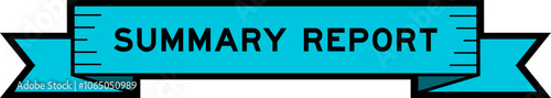 Ribbon label banner with word summary report in blue color on white background