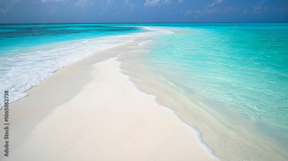 Obraz premium Tranquil Tropical Beach Pathway, sand, water, aqua, teal
