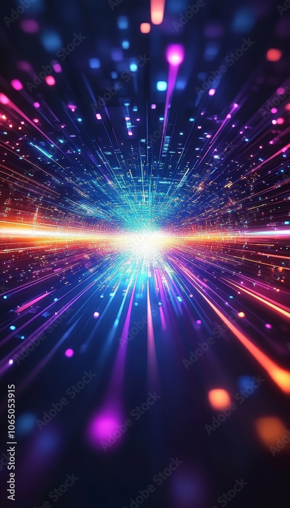 Obraz premium Abstract Futuristic Speed Lines With Glowing Neon Bokeh Effect And Orange, Blue Colors