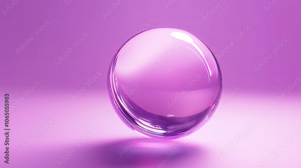 A shiny purple glass sphere reflecting light on a soft gradient background.