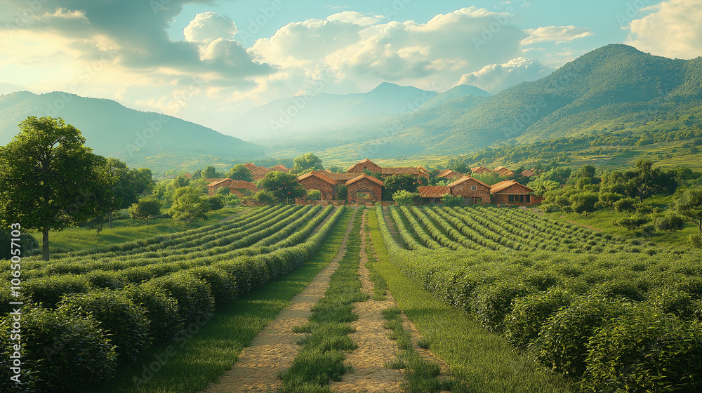 Fototapeta premium Black pepper farm field realistic long landscape view