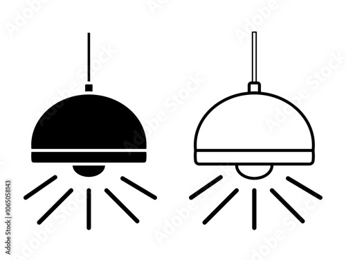 Industrial rustic pendant lamp. Vector line icon. Retro ceiling light fixture for kitchen, dining room, island area. Interior decor element. Isolated object on white background