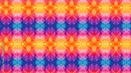 Vibrant tie dye print pattern with shibori design and wrinkled paper texture ideal for fabric or wallpaper applications