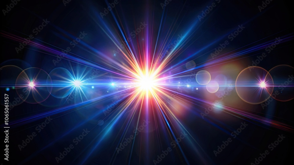 Obraz premium Real optical lens flare on black background, optical, lens flare, photography, black background, light, reflection, effect