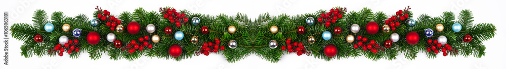 Fototapeta premium christmas banner fir and red balls on white