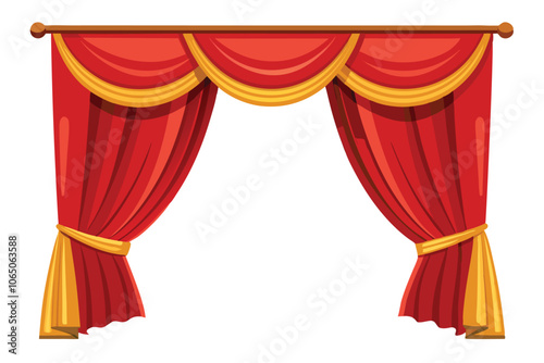 Vector realistic red velvet open curtains isolated on transparent background
