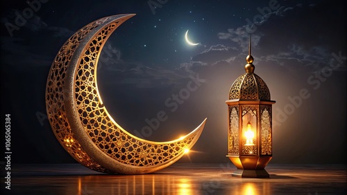 Ramadan Karim festival with moon and lantern on a dark Islamic background, Ramadan, Karim, festival, moon, lantern photo