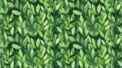 Seamless watercolor pattern of lush green forest grass and branches perfect for summer themed designs