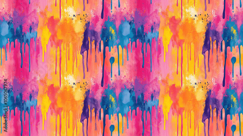 Colorful seamless pattern of dripping art featuring abstract shibori print and tie dye aquarelle texture for trendy textile design