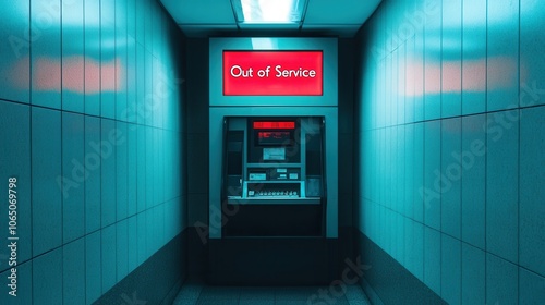 Dimly Lit ATM Out of Service Sign