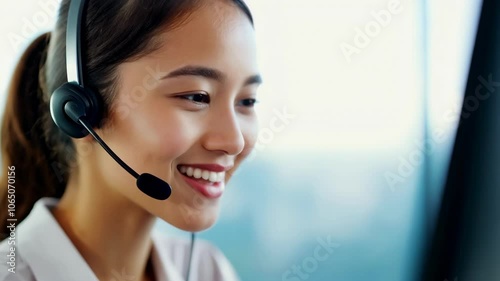 Customer service excellence: smiling agent engaging with clients