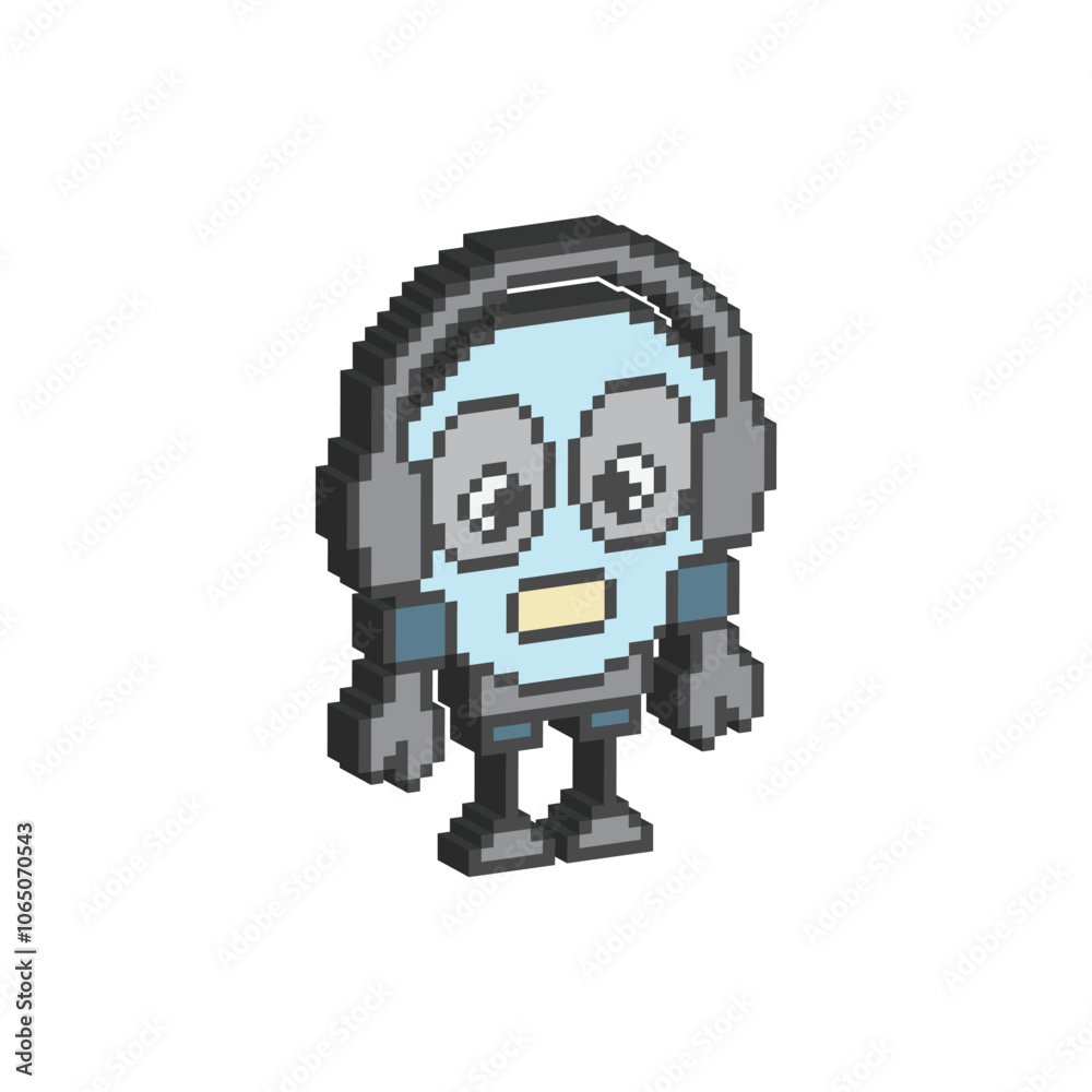Naklejka premium isometric robot 8 bit icon scientist Pixel art 8-bit for game