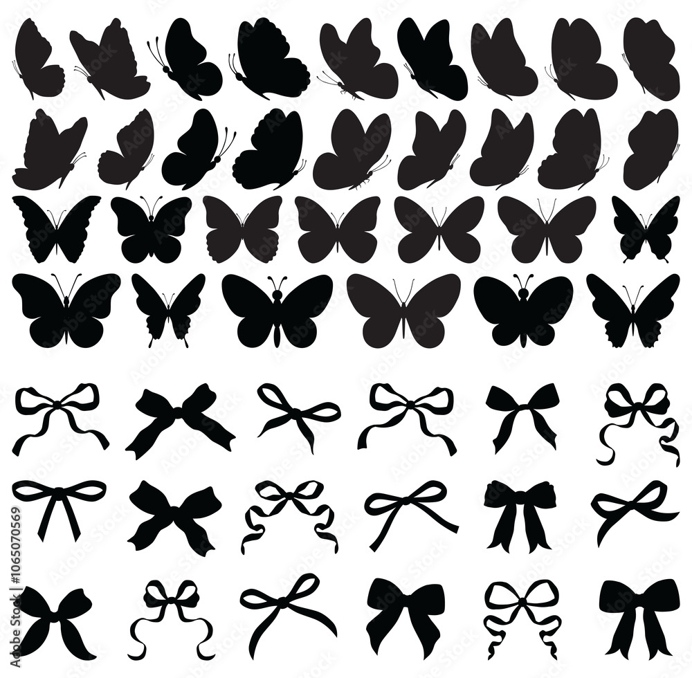 Simple hand drawn ribbon bow collection. Bowknot for decoration, big ...