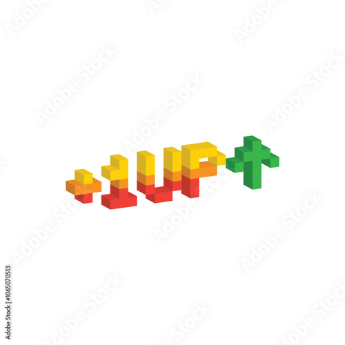 isometric level up button 8 bit text level up Pixel art 8-bit for game you win