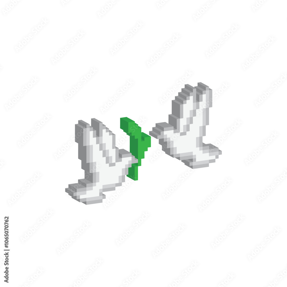 Fototapeta premium isometric dove 8 bit icon peace sign dove bring leaf Pixel art 8-bit for game