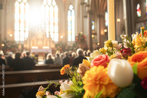 A church with a large group of people sitting in the pews