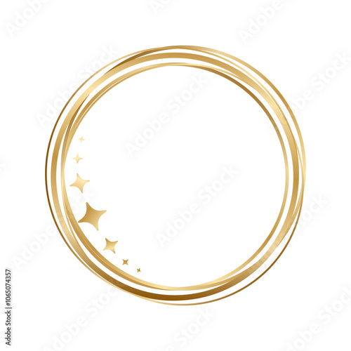 Golden round circle frame with sparkles isolated on white background