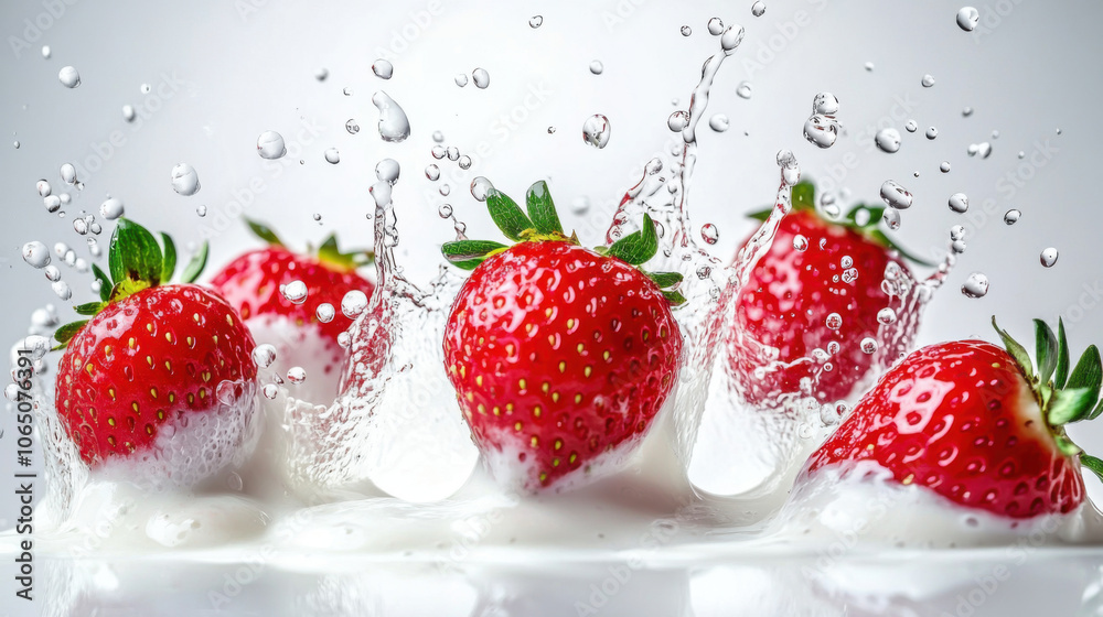 Fresh strawberry splashing into creamy yoghurt isolated on white background. Fresh strawberry splashing into creamy yoghurt isolated on white background.