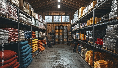 A Warehouse Filled with Stacks of Goods on Shelves photo