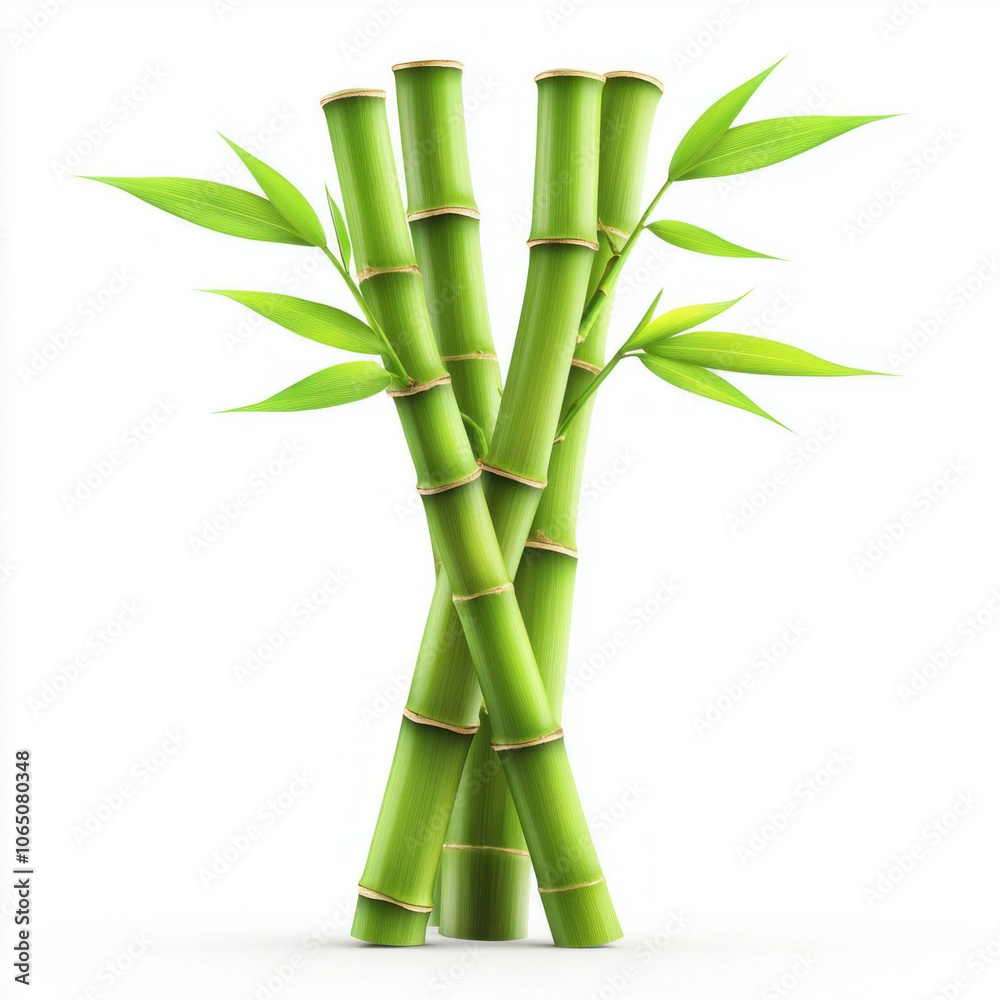 Fototapeta premium Fresh Green Bamboo Stalks with Leaves