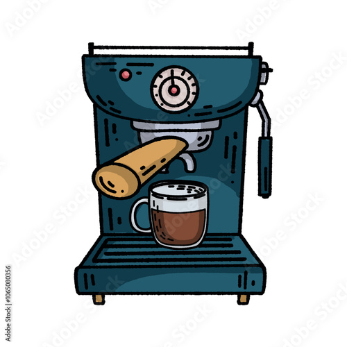 Vector retro hand drawn illustration of coffee equipments espresso machine