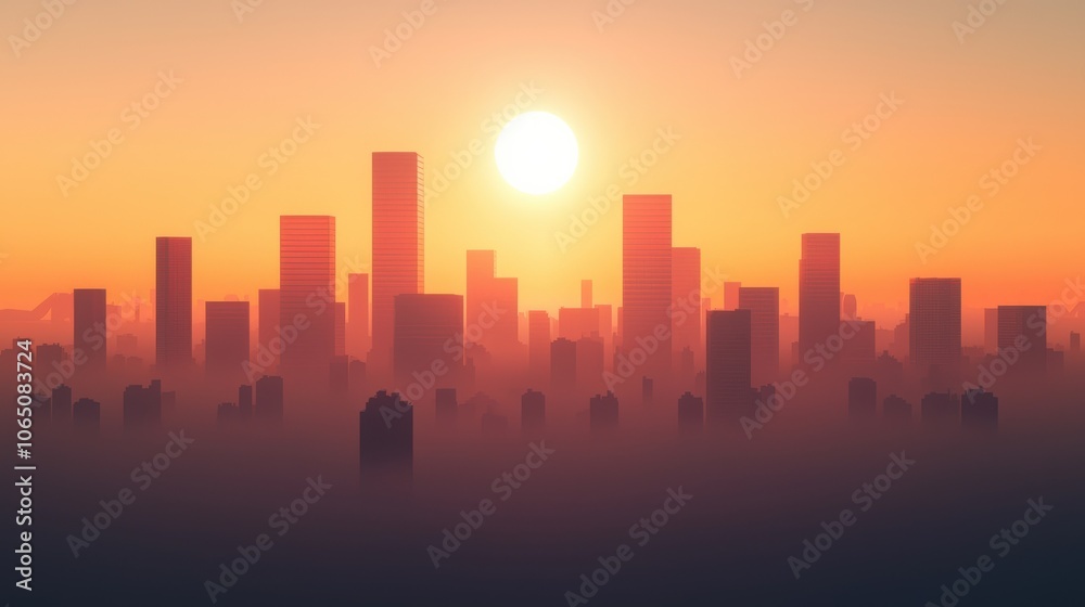 Obraz premium Foggy Morning Over an Industrial Cityscape