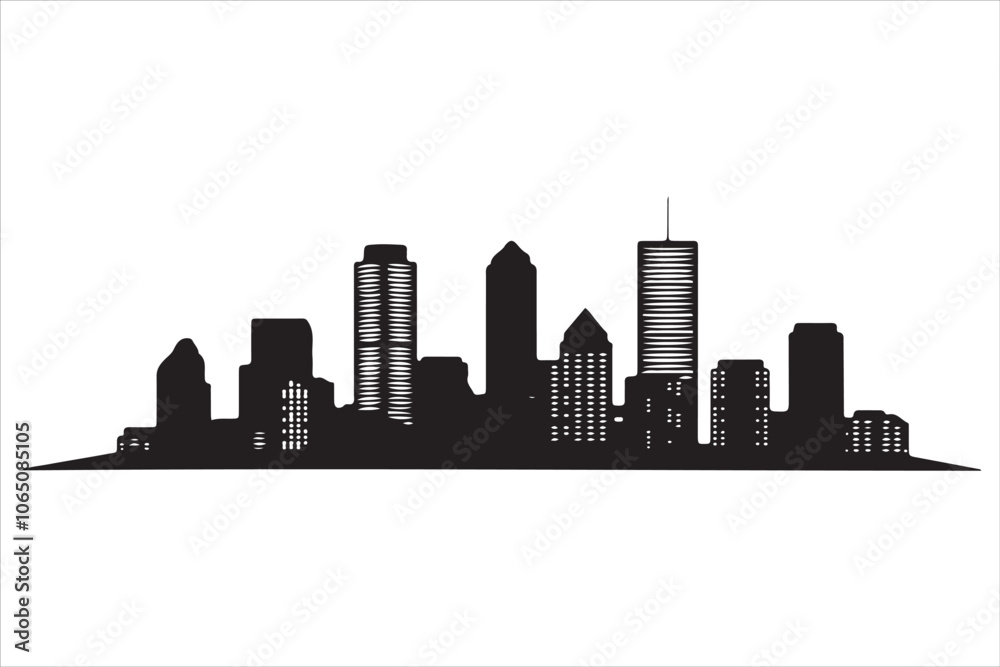 Obraz premium Boston Skyline Silhouette Print, Minimalist Boston Cityscape Silhouette Art vector